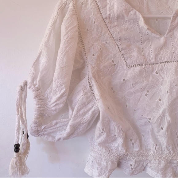 POL / free people white floral puff sleeve crop top - Picture 3 of 7